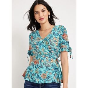 Maurices Floral Wrap Tie Peplum top Blue Size 1X